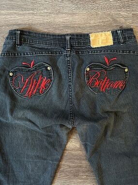 Y2K Apple Bottoms Black Jeans 11/12 Script Pocket Embroidery McBling Low Rise